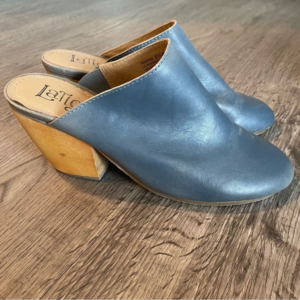 LÁTIGO ANTHROPOLOGIE Shodown Gray Leather Chunky Heel Mules